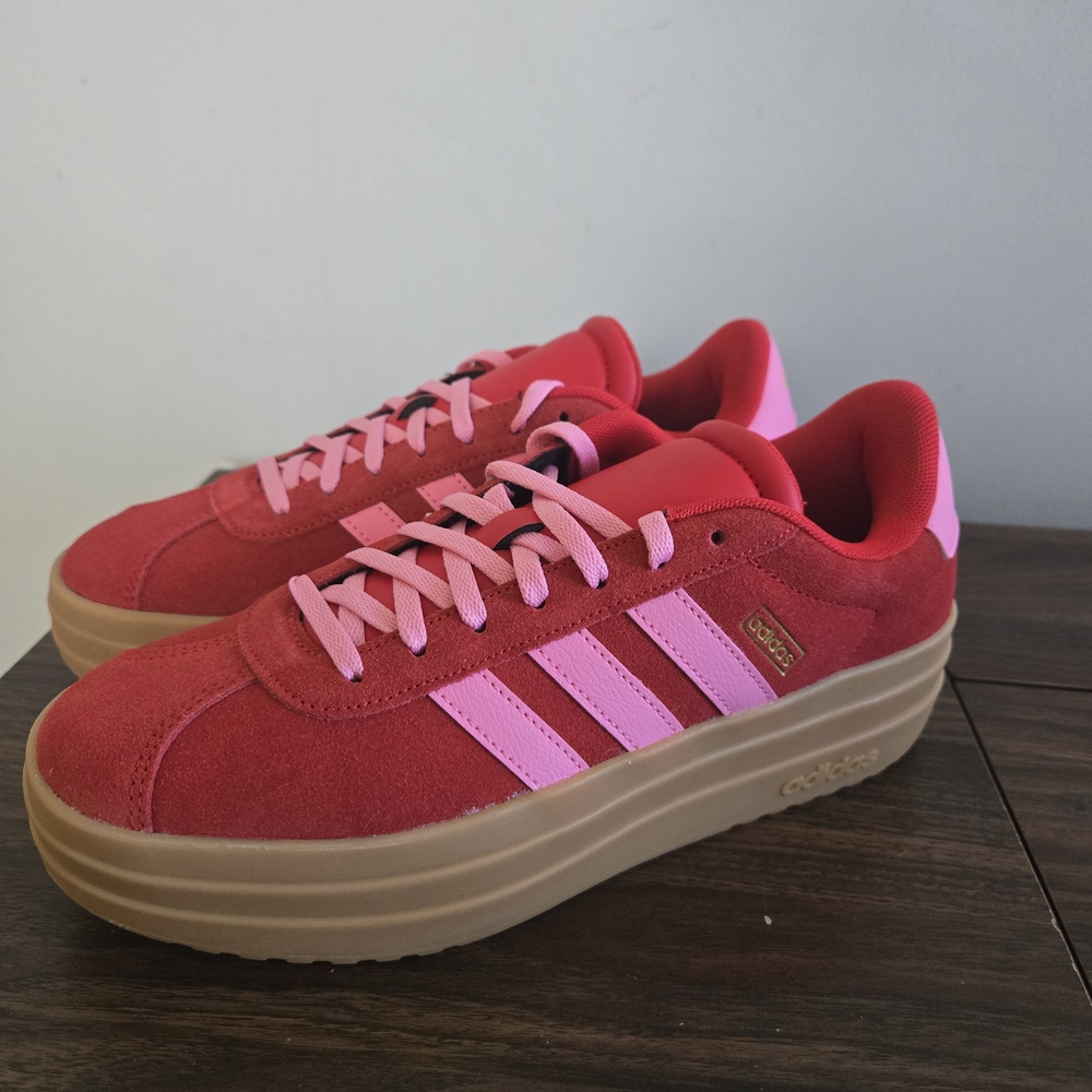 Adidas VL Court Bold Sneakers Kids Size 7 Red Pink Platform Shoes JQ1711 - Picture 7 of 12
